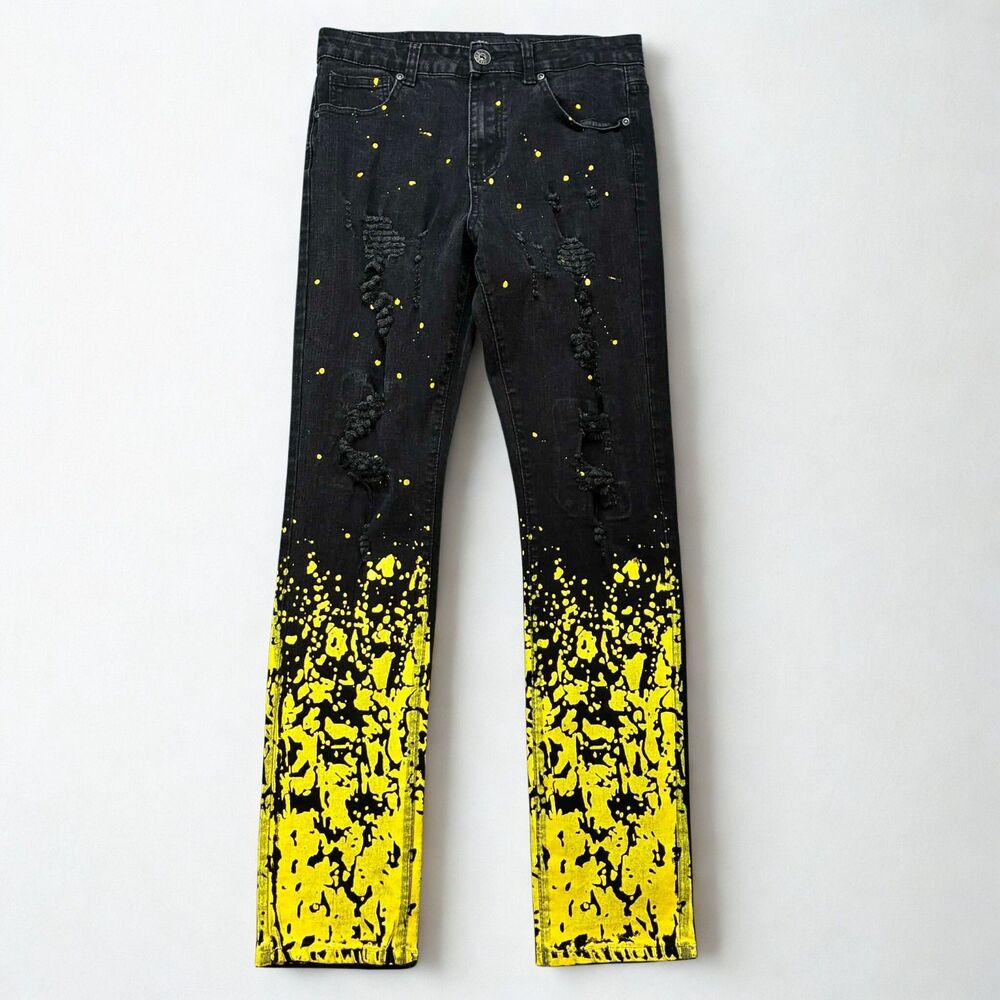 Waimea Jeans Women 20 Skinny Distressed Paint Splatter Stretch Black Grunge Y2K